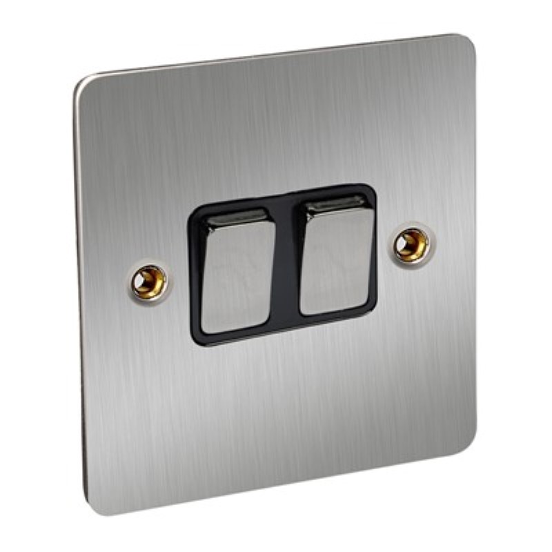 Flat Plate 10Amp 2 Gang 2 Way Switch *Satin Chrome/Black Insert - Click Image to Close